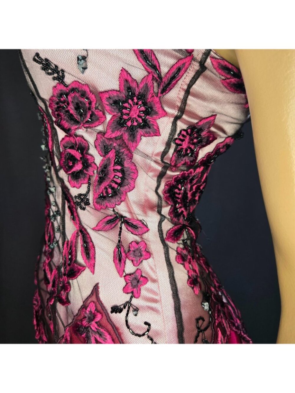 Vintage La Femme Paris Silk Beaded Maxi Dress Pink Purple Size 6 Fits Like 2/4 - Picture 9 of 15